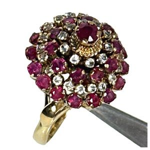 1940’s SOLID YELLOW GOLD GENUINE RUBY & SAPPHIRE THAI PRINCESS HAREM RING